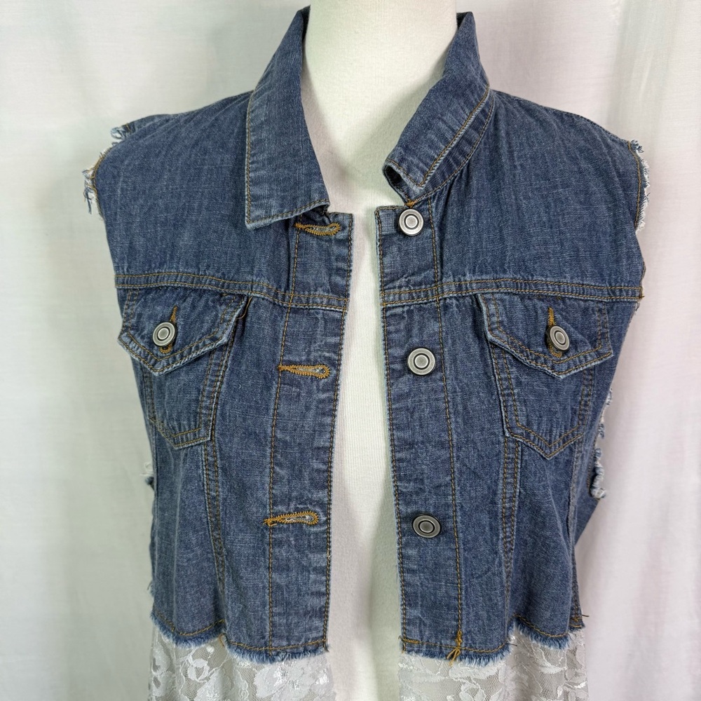 Origami Denim Top with Grey Lace Duster Vest M/L NEW NWT - Picture 3 of 8